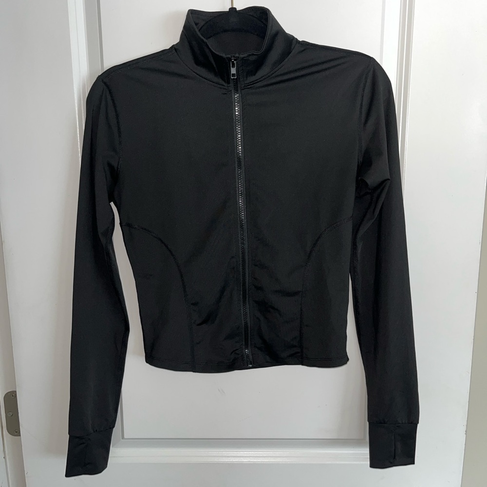 Women’s Fashion Brand Black Athletic Stretch Yoga Zip Up Jacket Cropped Size S